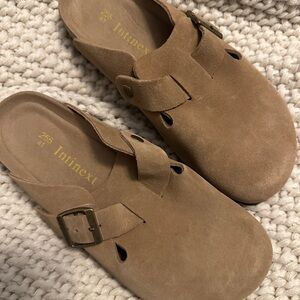 Tan Suede Slip-On Shoes with Buckle